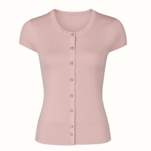 White House Black Market Cap Sleeve Cardigan in Pink Sheen EUC Size M - Picture 2 of 3